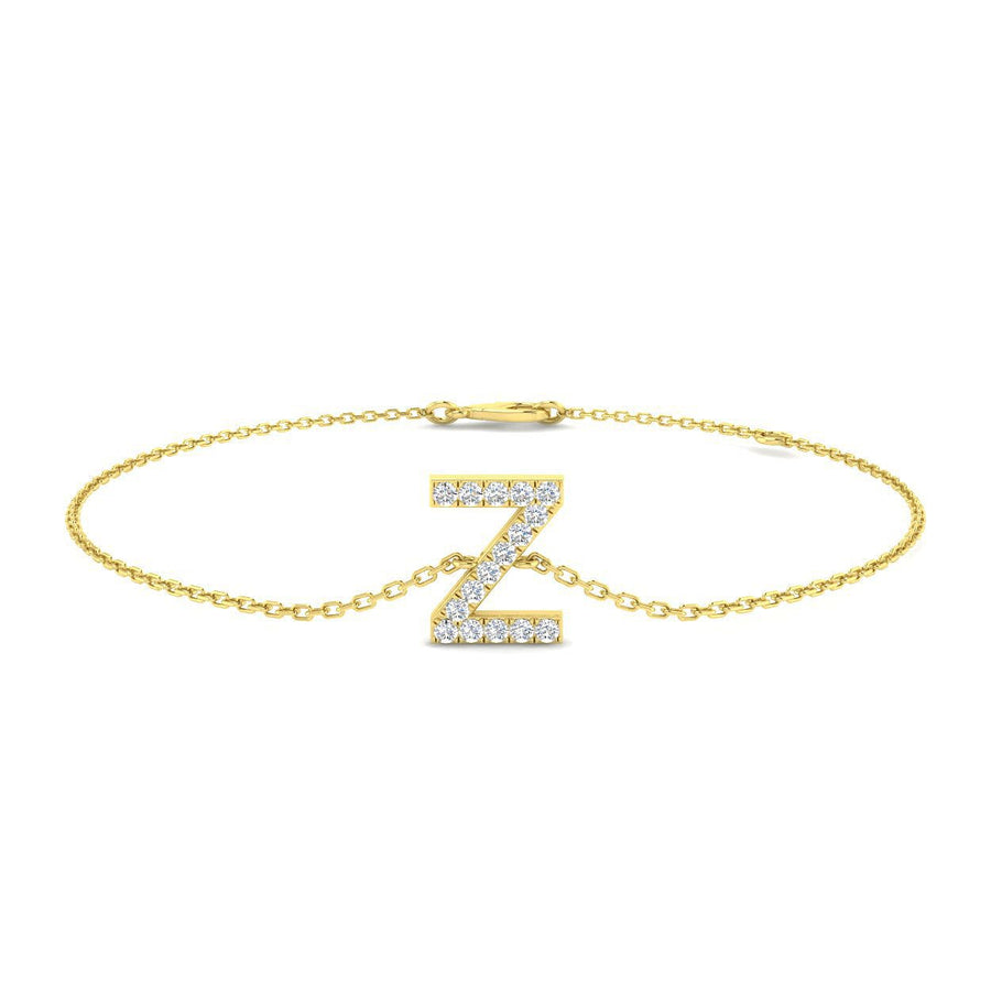 Lab Diamond 'Z' Initial Chain Bracelet 0.15ct G/VS in 9k Yellow Gold - After Diamonds