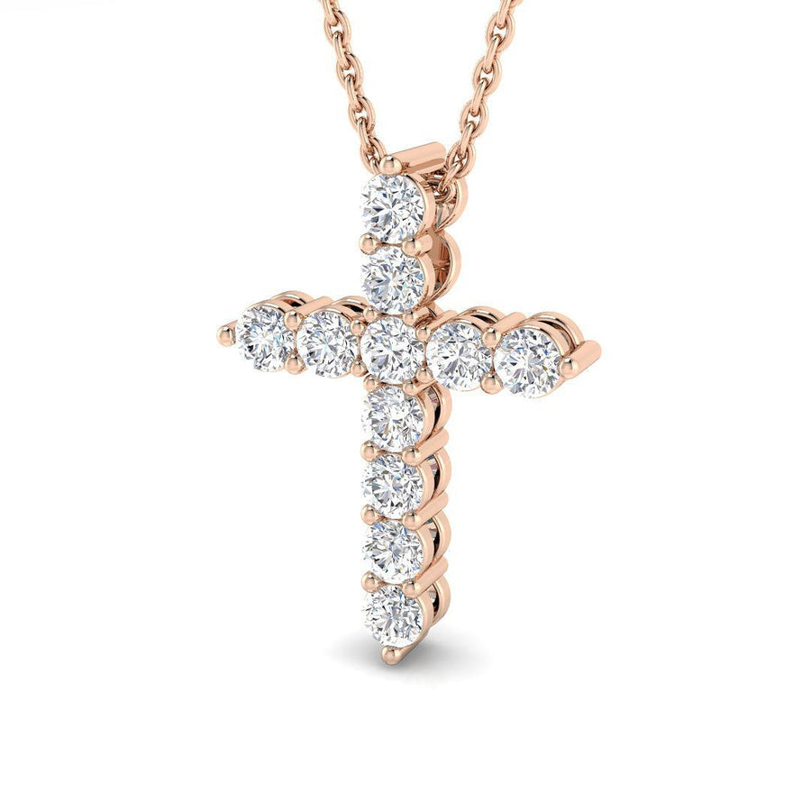 Lab Round Brilliant Diamond Cross Pendant 0.50ct G/VS in 9k Rose Gold - After Diamonds