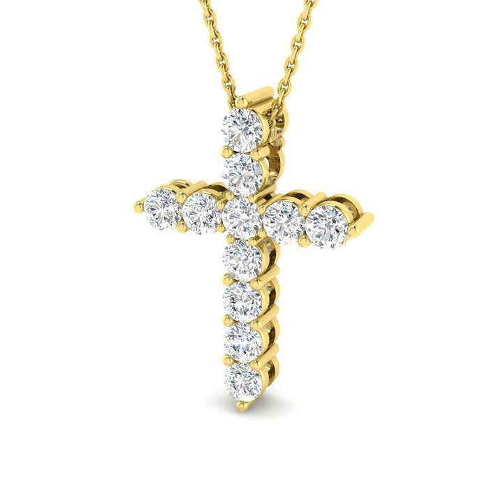 Lab Round Brilliant Diamond Cross Pendant 1.00ct D/VVS in 9k Yellow Gold