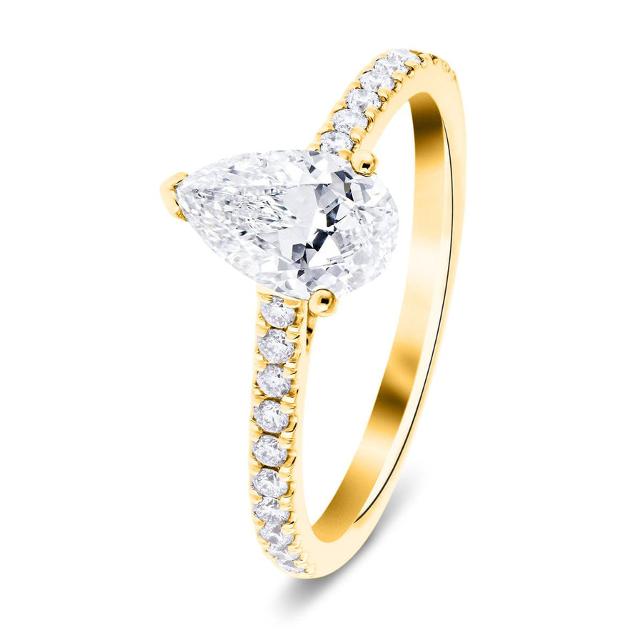 Lucy Lab Diamond Pear Engagement Ring 0.75ct D/VVS 18k Yellow Gold - After Diamonds