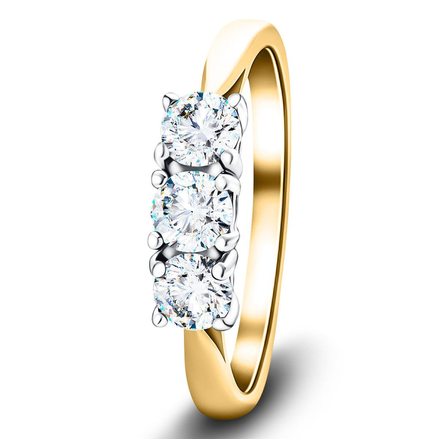 Three round D/VVS lab diamonds in a 9k yellow-gold ring