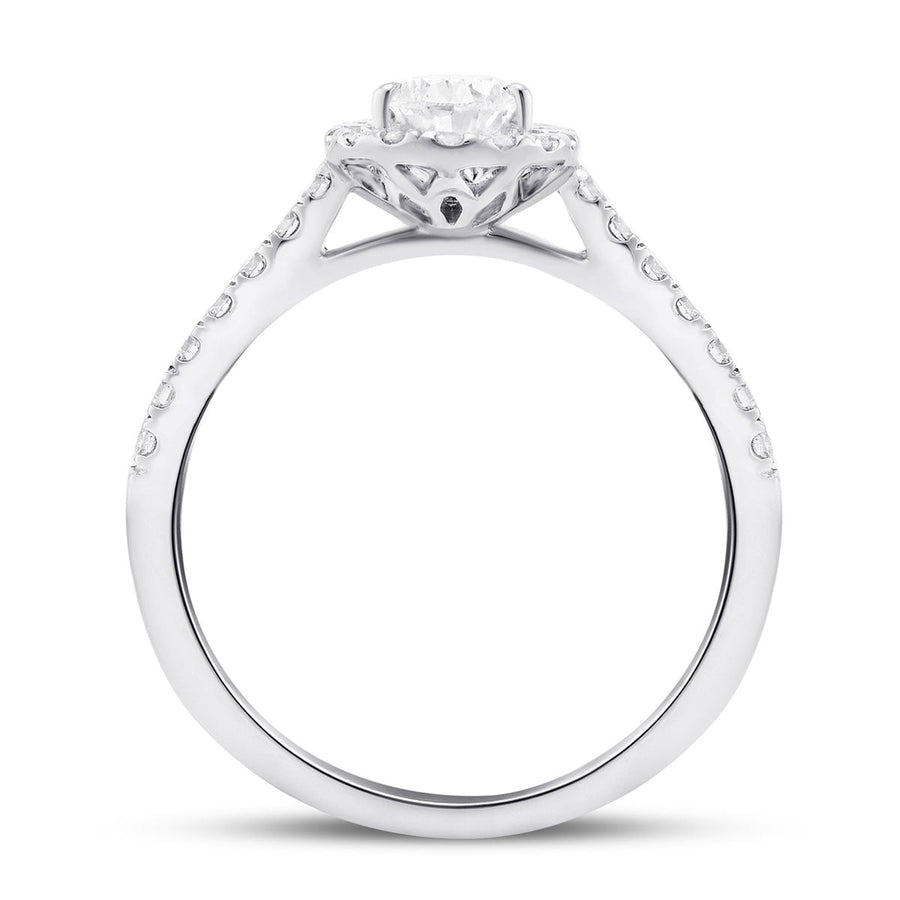 Nancy Lab Diamond Halo Pear Engagement Ring 0.85ct G/VS in 9k White Gold - After Diamonds