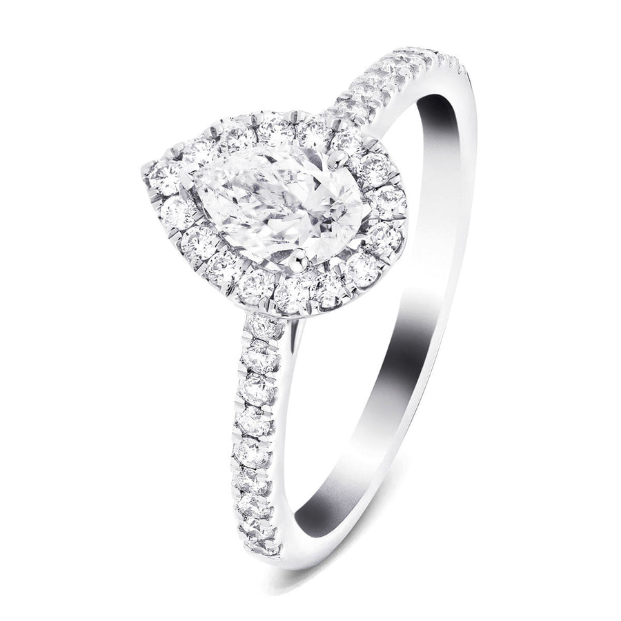 Nancy Lab Diamond Halo Pear Engagement Ring 0.85ct G/VS in 9k White Gold - After Diamonds