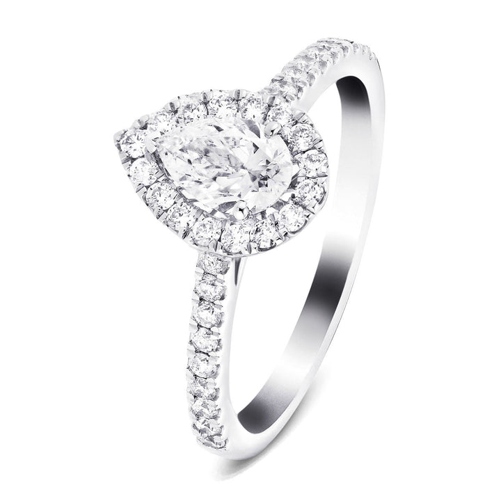 Nancy Lab Diamond Halo Pear Engagement Ring 1.10ct G/VS in 18k White Gold