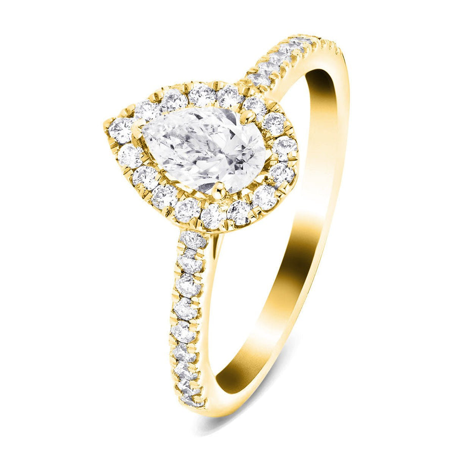 Nancy Lab Diamond Halo Pear Engagement Ring 3.75ct G/VS in 18k Yellow Gold - After Diamonds