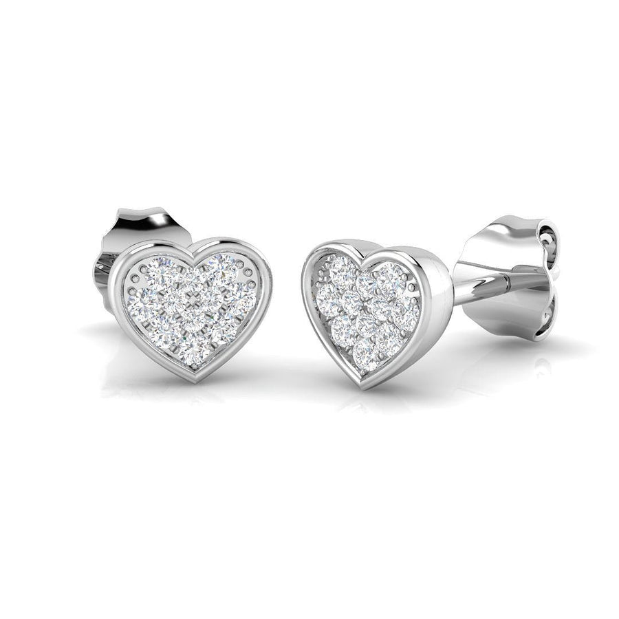 Pave Heart Lab Diamond Earrings 0.10ct G/VS in 9k White Gold - After Diamonds