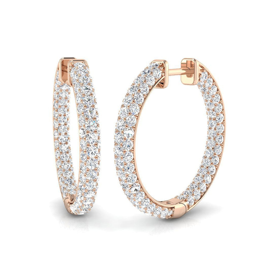 Pave Set Lab Diamond Hoop Earrings 3.00ct G/VS in 9k Rose Gold - After Diamonds