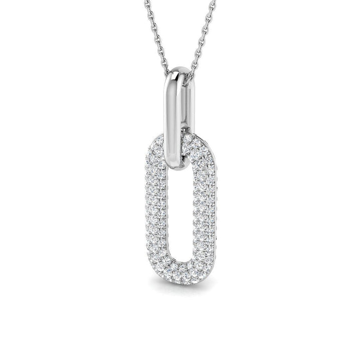 Pave Set Lab Diamond Paperclip Pendant Necklace 0.70ct in 9k White Gold