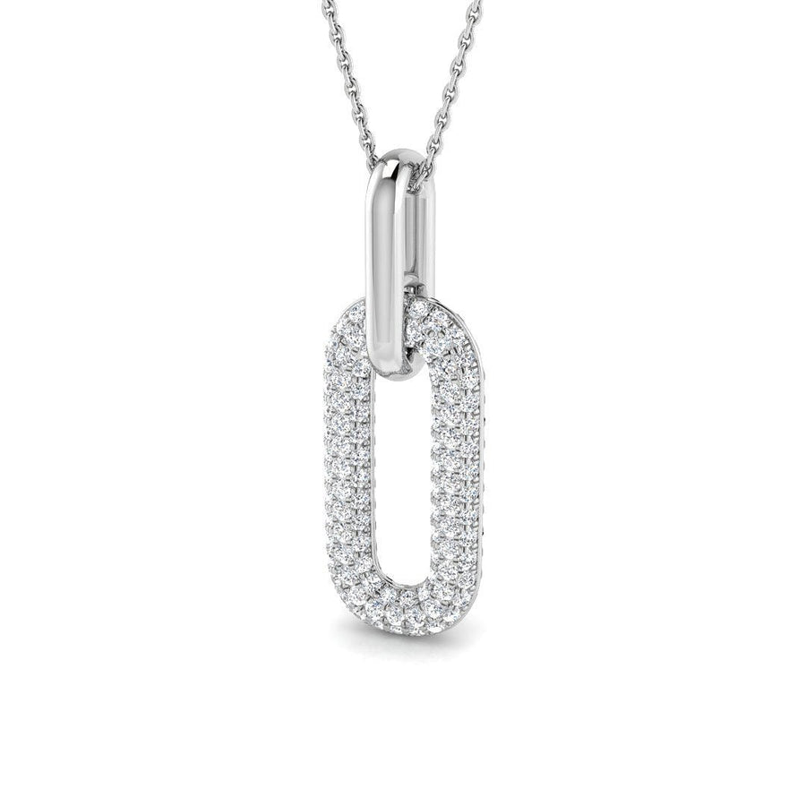 Pave Set Lab Diamond Paper Clip Pendant Necklace 0.70ct in 9k White Gold - After Diamonds