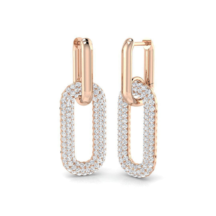 Pave Set Lab Diamond Paperclip Earrings 1.50ct D/VVS in 9k Rose Gold