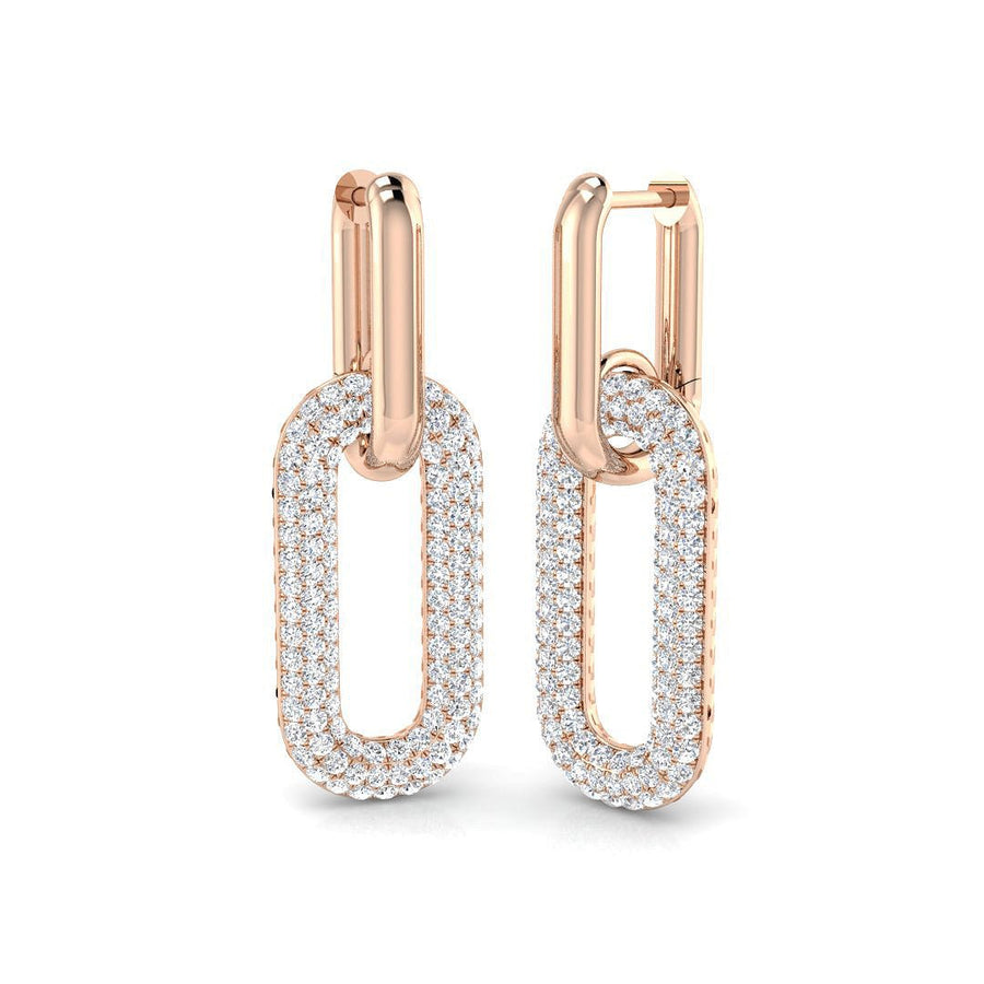 Pave Set Lab Diamond Paperclip Earrings 1.50ct G/VS in 9k Rose Gold - After Diamonds