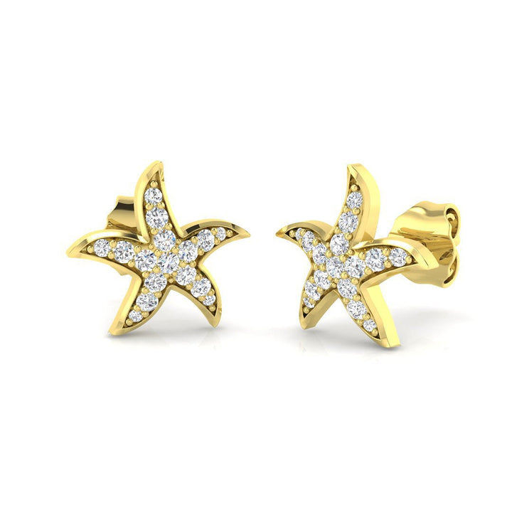 Pave Set Starfish Lab Diamond Earrings 0.20ct in 9k Yellow Gold