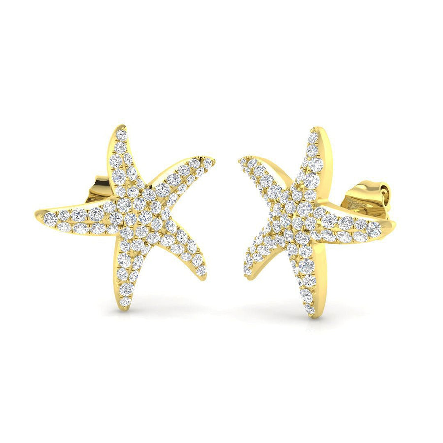Pave Set Starfish Lab Diamond Earrings 0.50ct in 9k Yellow Gold - After Diamonds