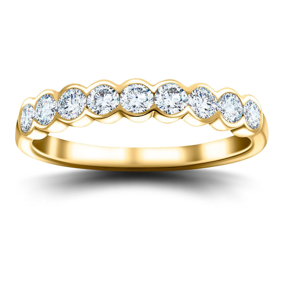 Semi Bezel Nine Stone Lab Diamond Ring 0.60ct G/VS in 18k Yellow Gold - After Diamonds