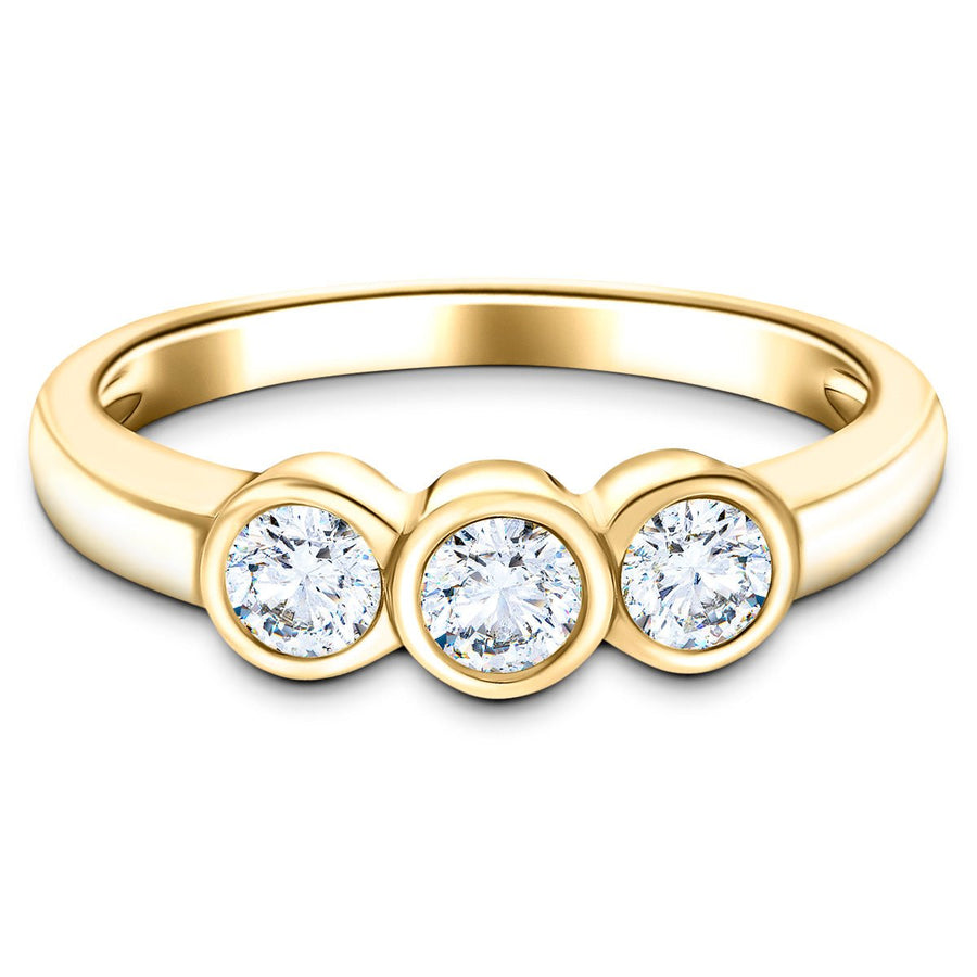 Zara Three Stone Bezel Lab Diamond Engagement Ring 0.55ct G/VS 9k Yellow Gold - After Diamonds