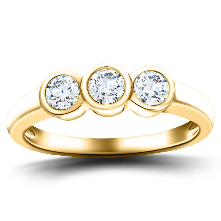 Zara Three Stone Bezel Lab Diamond Engagement Ring 0.55ct G/VS 9k Yellow Gold - After Diamonds