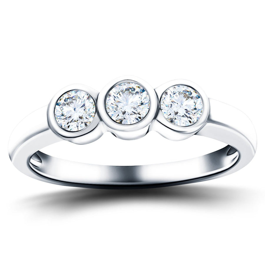 Zara Three Stone Bezel Lab Diamond Engagement Ring 1.00ct G/VS Platinum - After Diamonds